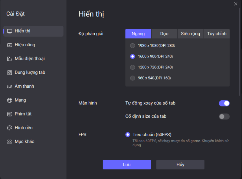 Cách chơi game Android trên PC 4 Tùy chỉnh hiệu năng phù hợp với cấu hình